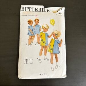 Vintage Sewing Pattern Butterick Girls Dress Boys Jumpsuit Child Size 1 60s 70s